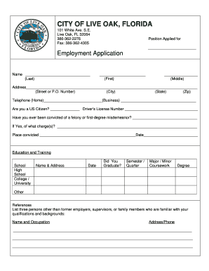 City of Live Oak Employment Application