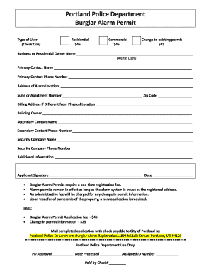 Portland Burglar Alarm Permit Application