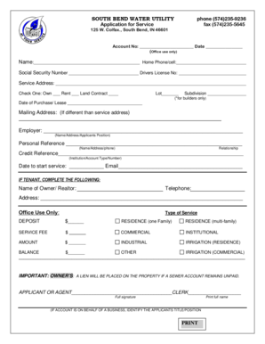 South Bend Water Utility Service Application