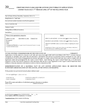 Vermont Liquor and Tobacco License Application