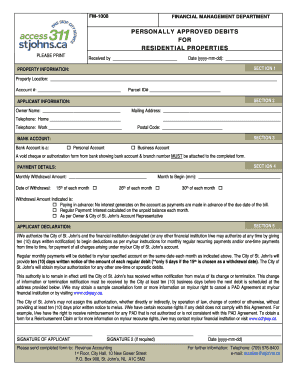 City of St. John's Debit Authorization Form