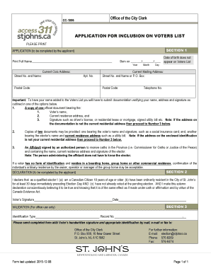 Application for Inclusion on Voters List