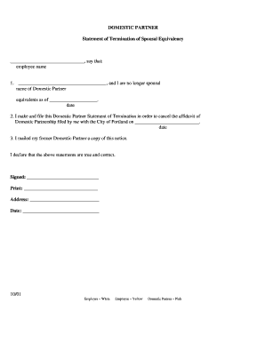 Domestic Partner Termination Statement