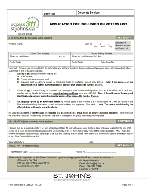 Application for Inclusion on Voters List