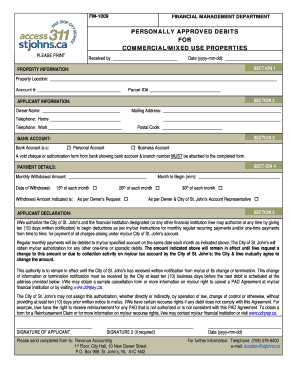 City of St. John's Debit Authorization Form