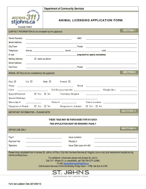 Animal Licensing Application Form