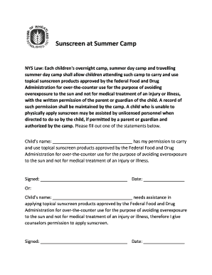 New York Sunscreen Permission Form