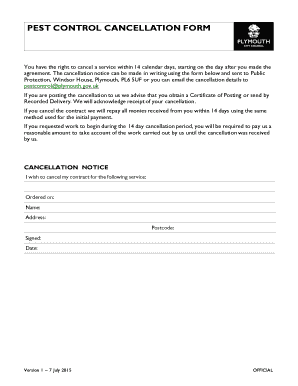 Pest Control Cancellation Form