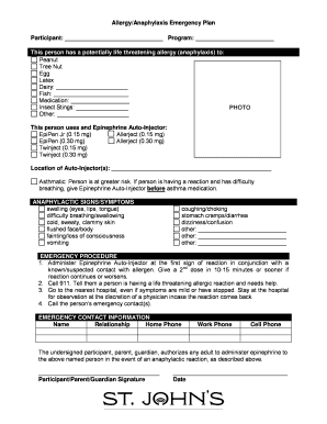 Allergy Anaphylaxis Emergency Plan