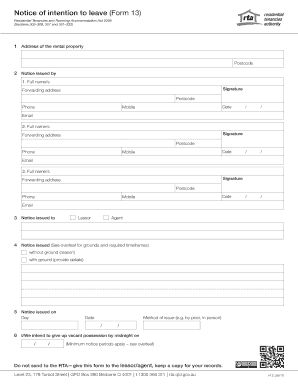 Notice of Intention to Leave (Form 13)