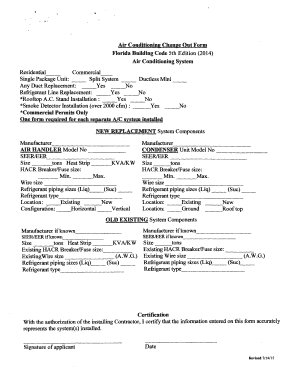 Air Conditioning Change Out Form