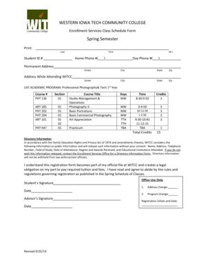 Western Iowa Tech Community College Class Schedule Form
