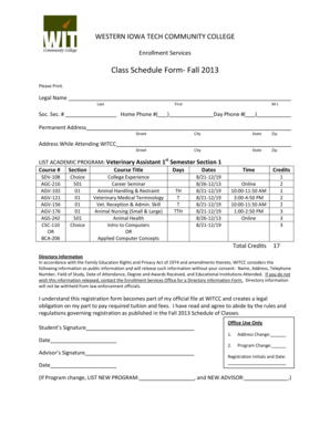 Western Iowa Tech Community College Class Schedule Form