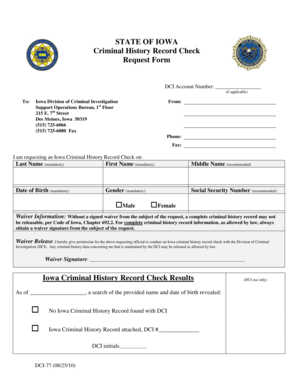 Iowa Criminal History Record Check Request Form