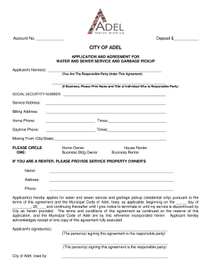 City of Adel Water and Sewer Service Application