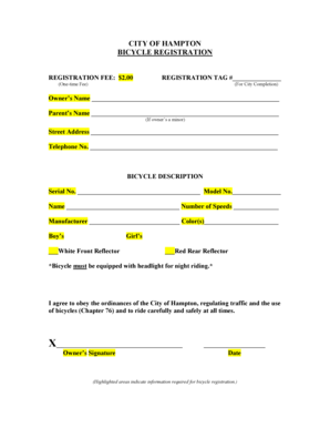 City of Hampton Bicycle Registration Form