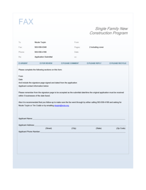 Single Family New Construction Program Application