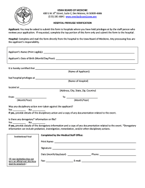 Iowa Hospital Privilege Verification Form