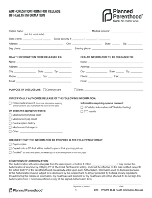 Authorization Form for Release of Health Information