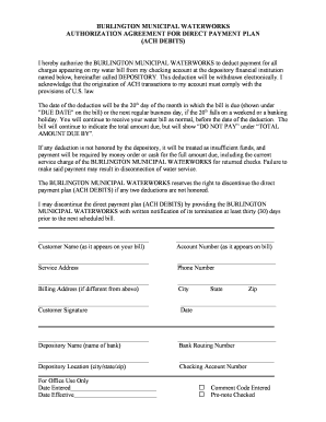 Burlington Municipal Waterworks Direct Payment Plan Authorization