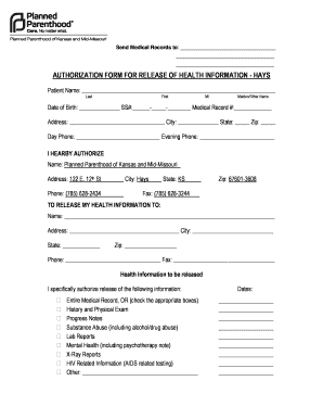 Authorization Form for Release of Health Information