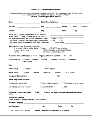 Planned Parenthood Patient Questionnaire