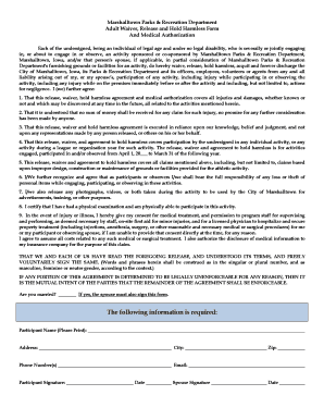 Marshalltown Adult Waiver and Medical Authorization Form