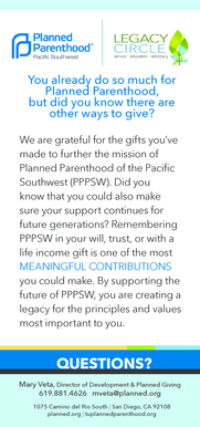 Planned Parenthood Legacy Gift Form