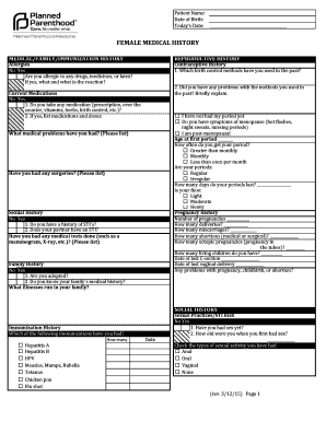 Female Medical History Form