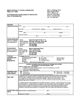 Mercy Cardiology Clinic Authorization for Release of Protected Health Information