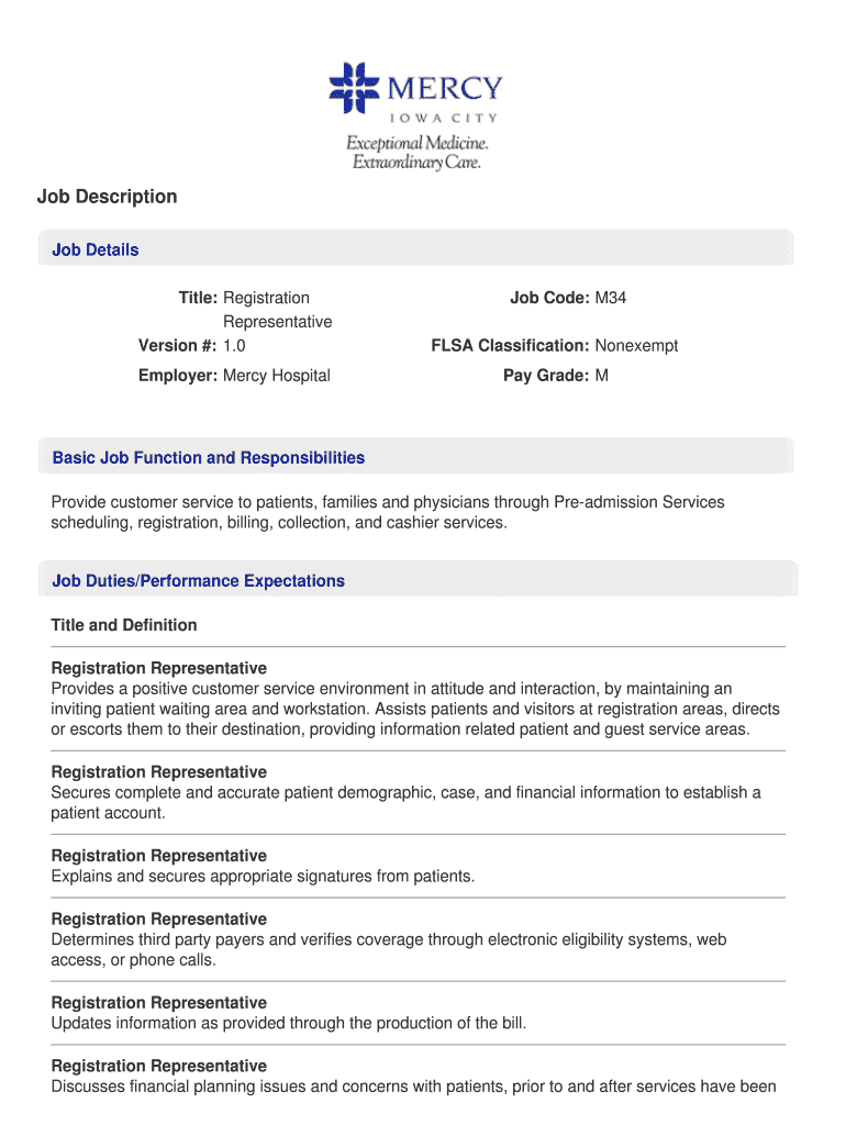 Fillable Online Medical Office Receptionist Job Description Sample Fax