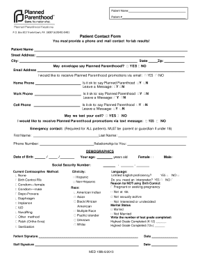 Planned Parenthood Patient Contact Form