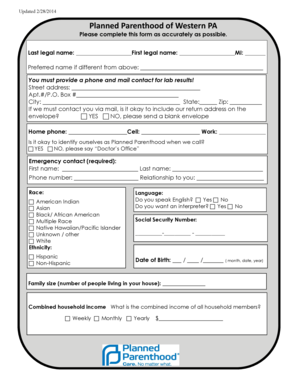Planned Parenthood Patient Information Form