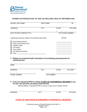 Patient Authorization to Release Health Information