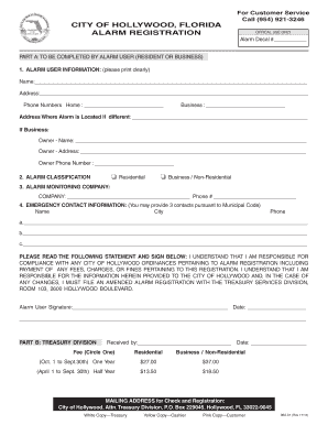 City of Hollywood Alarm Registration Form