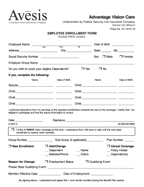 Employee Vision Care Enrollment Form