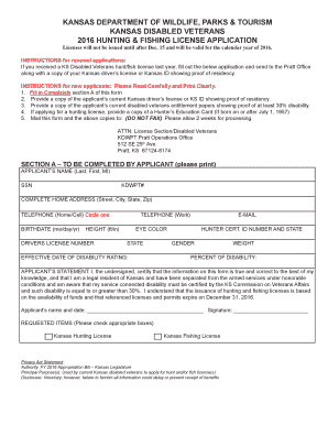 Kansas Disabled Veterans Hunting and Fishing License Application