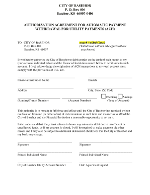 Authorization Agreement for Automatic Utility Payment Withdrawal
