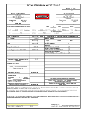 Retail Order for a Motor Vehicle