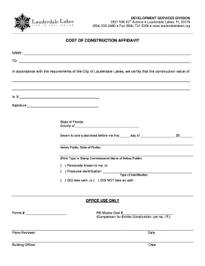 Cost of Construction Affidavit