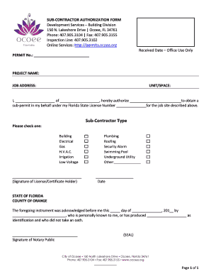 Florida Sub-Contractor Authorization Form