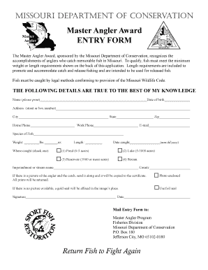 Missouri Master Angler Award Entry Form
