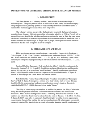 US Bankruptcy Voluntary Petition Form 1