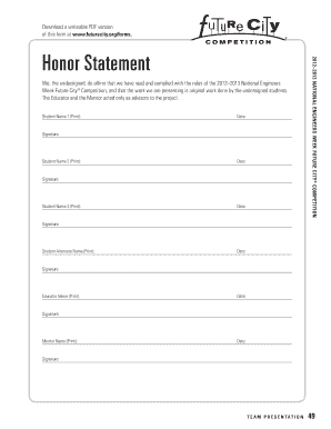 2012–2013 Future City Competition Honor Statement
