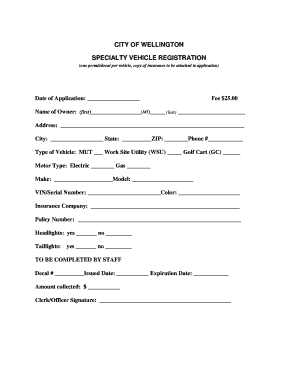 Specialty Vehicle Registration Form