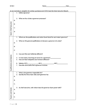 State Executive Branch Worksheet