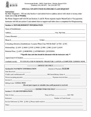 Special On-Site Food Handlers Class Request