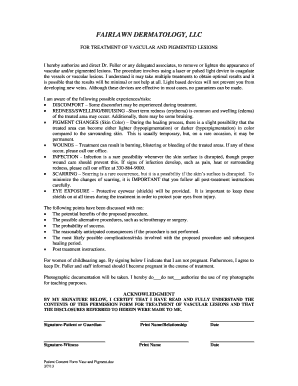 Patient Consent Form for Vascular and Pigmented Lesions Treatment
