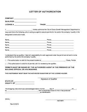 Letter of Authorization for Construction Permits