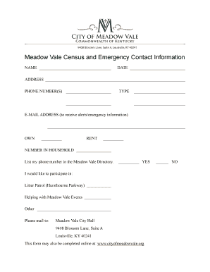 Meadow Vale Census and Emergency Contact Information